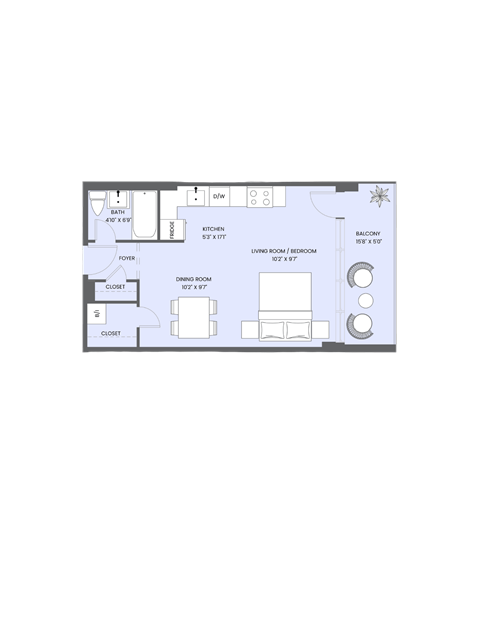 Floor plan for studio, 1 bath, 417 sqft